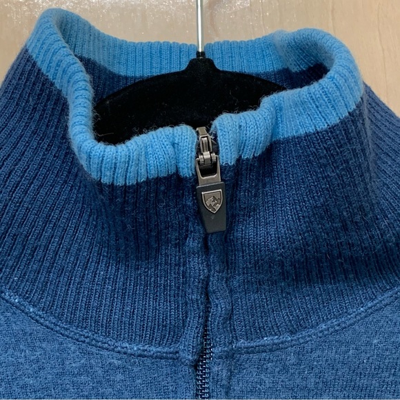 Kuhl Sweater Jacket womens Small Blue Merino Wool pockets thumb holes full zip - Picture 2 of 9